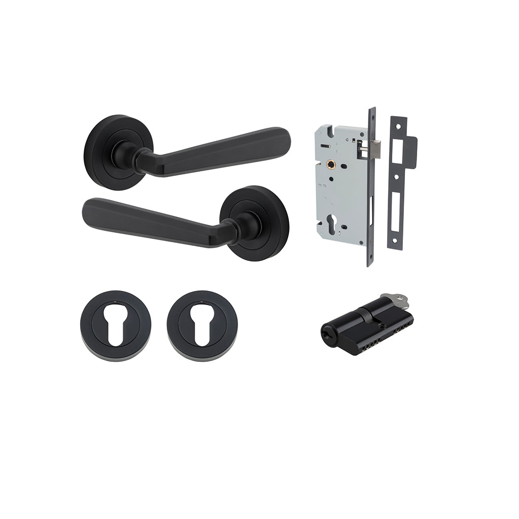Copenhagen Lever - Round Rose Matt Black / Entrance / Entrance Kit Dual Function (Key-Key)