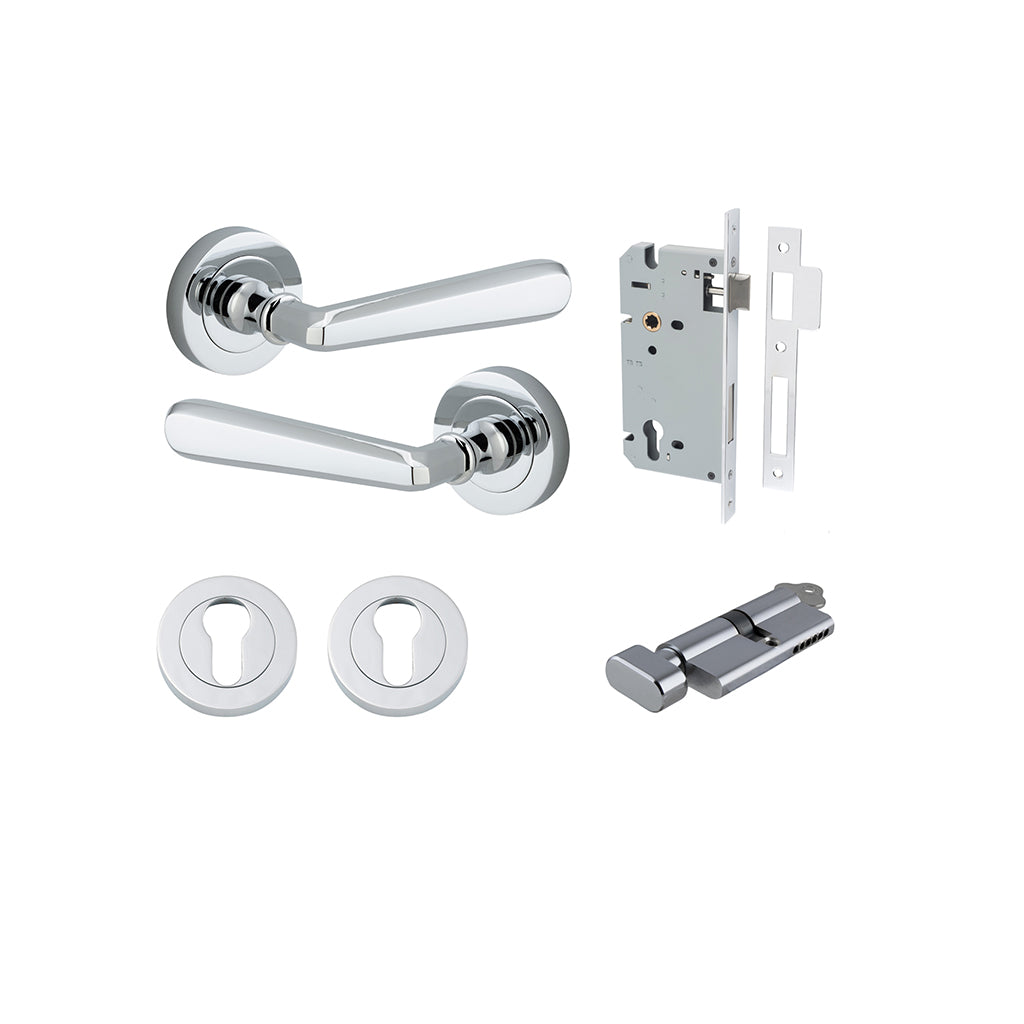 Copenhagen Lever - Round Rose Polished Chrome / Entrance / Entrance Kit (Key-Thumb)