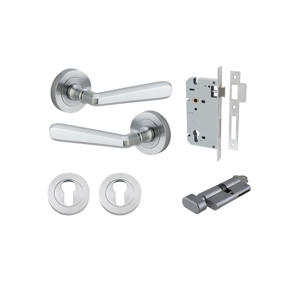 Copenhagen Lever - Round Rose Brushed Chrome / Entrance / Entrance Kit (Key-Thumb)