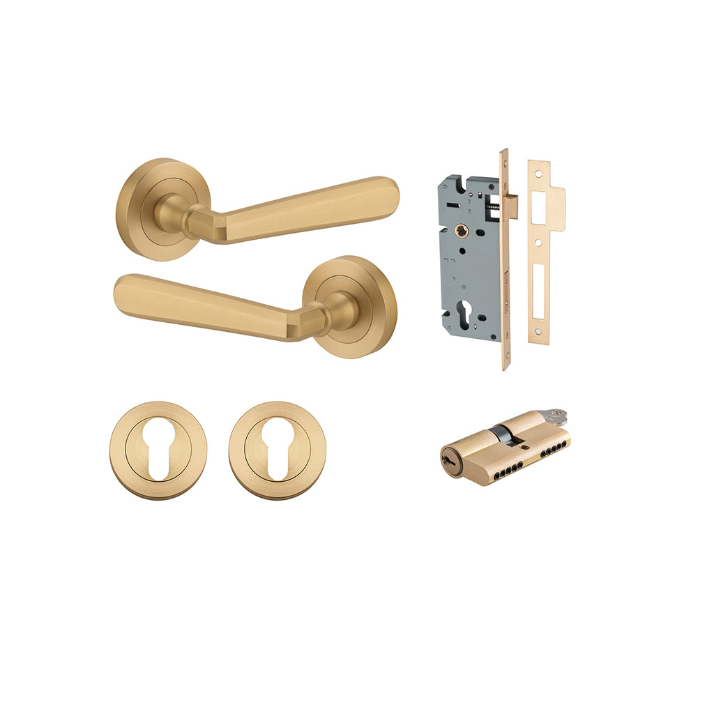 Copenhagen Lever - Round Rose Brushed Brass / Entrance / Entrance Kit Dual Function (Key-Key)