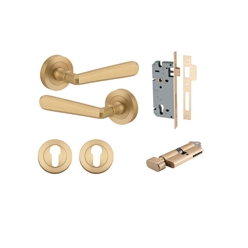 Copenhagen Lever - Round Rose Brushed Brass / Entrance / Entrance Kit (Key-Thumb)