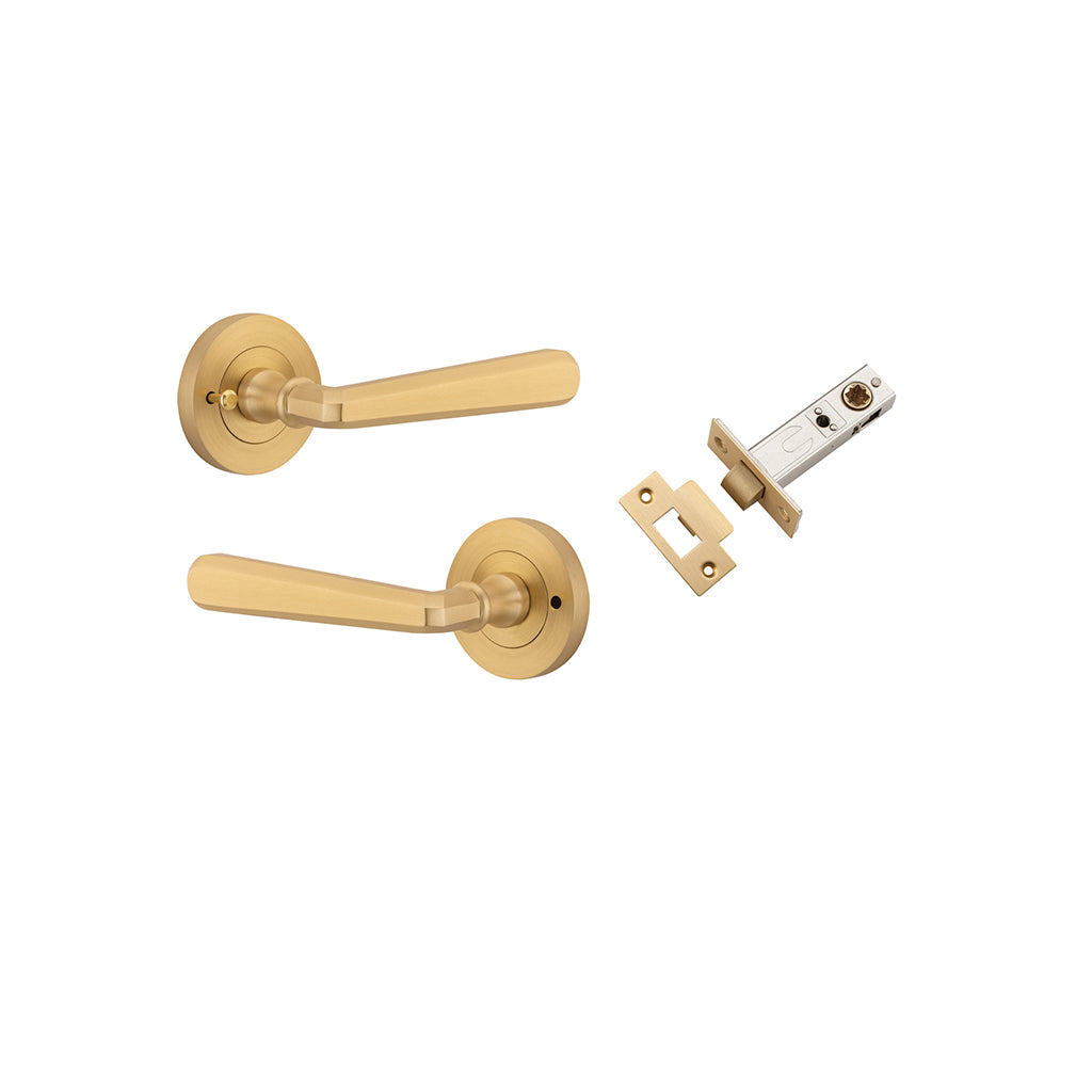 Copenhagen Lever - Round Rose Brushed Brass / Privacy / Inbuilt Privacy Kit