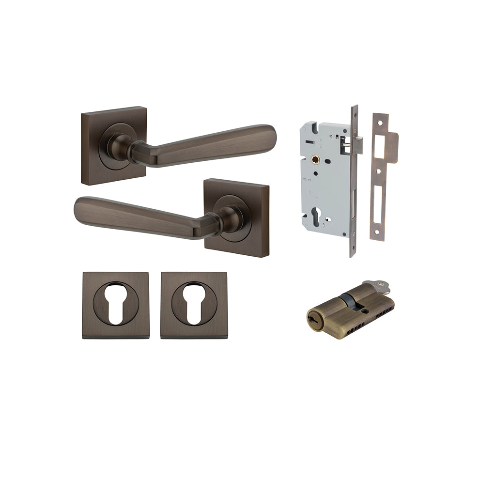 Copenhagen Lever - Square Rose Signature Brass / Entrance / Entrance Kit Dual Function (Key-Key)