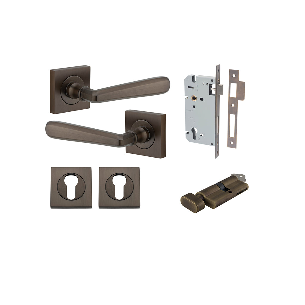 Copenhagen Lever - Square Rose Signature Brass / Entrance / Entrance Kit (Key-Thumb)