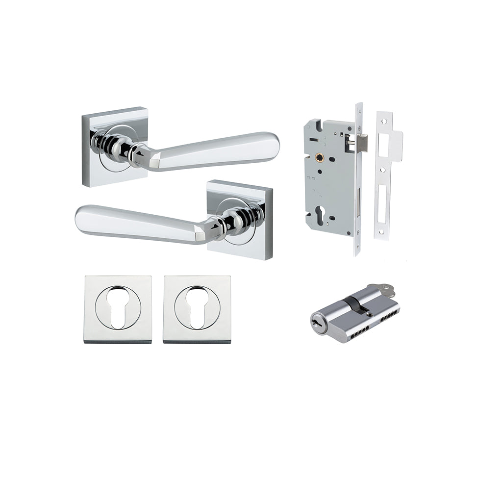 Copenhagen Lever - Square Rose Polished Chrome / Entrance / Entrance Kit Dual Function (Key-Key)