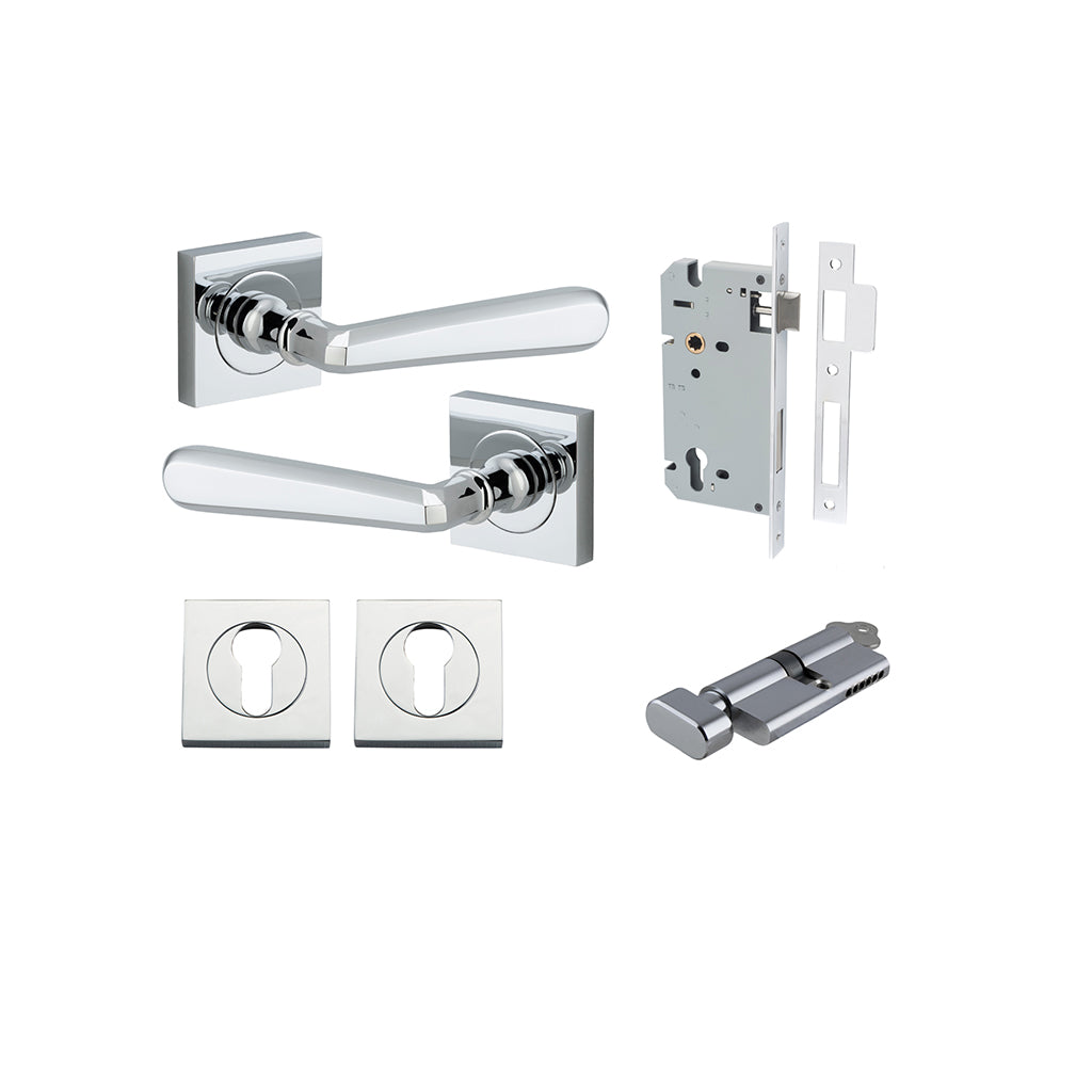 Copenhagen Lever - Square Rose Polished Chrome / Entrance / Entrance Kit (Key-Thumb)