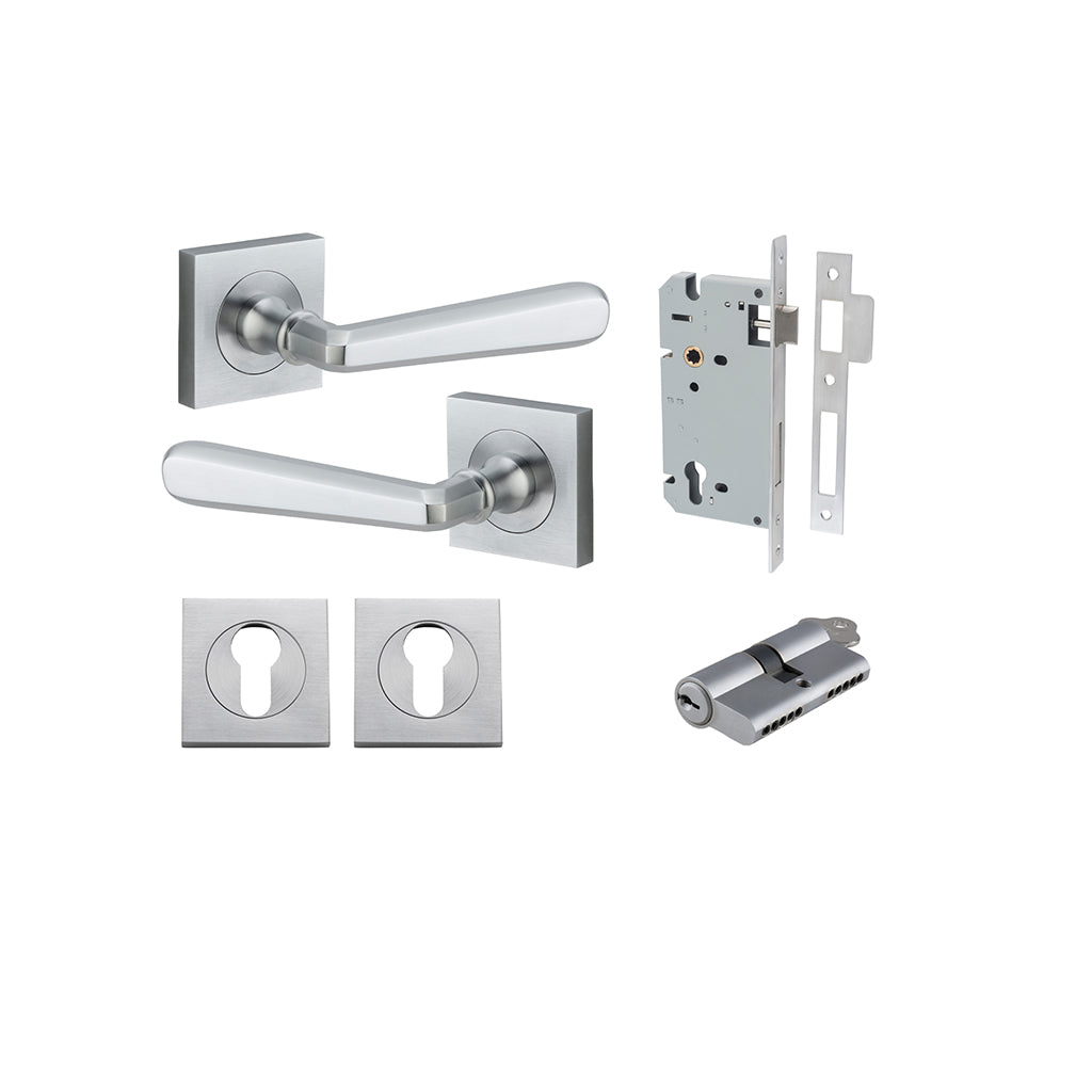 Copenhagen Lever - Square Rose Brushed Chrome / Entrance / Entrance Kit Dual Function (Key-Key)