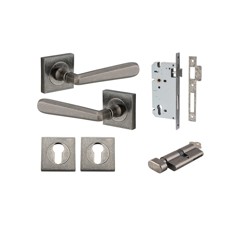 Copenhagen Lever - Square Rose Distressed Nickel / Entrance / Entrance Kit (Key-Thumb)