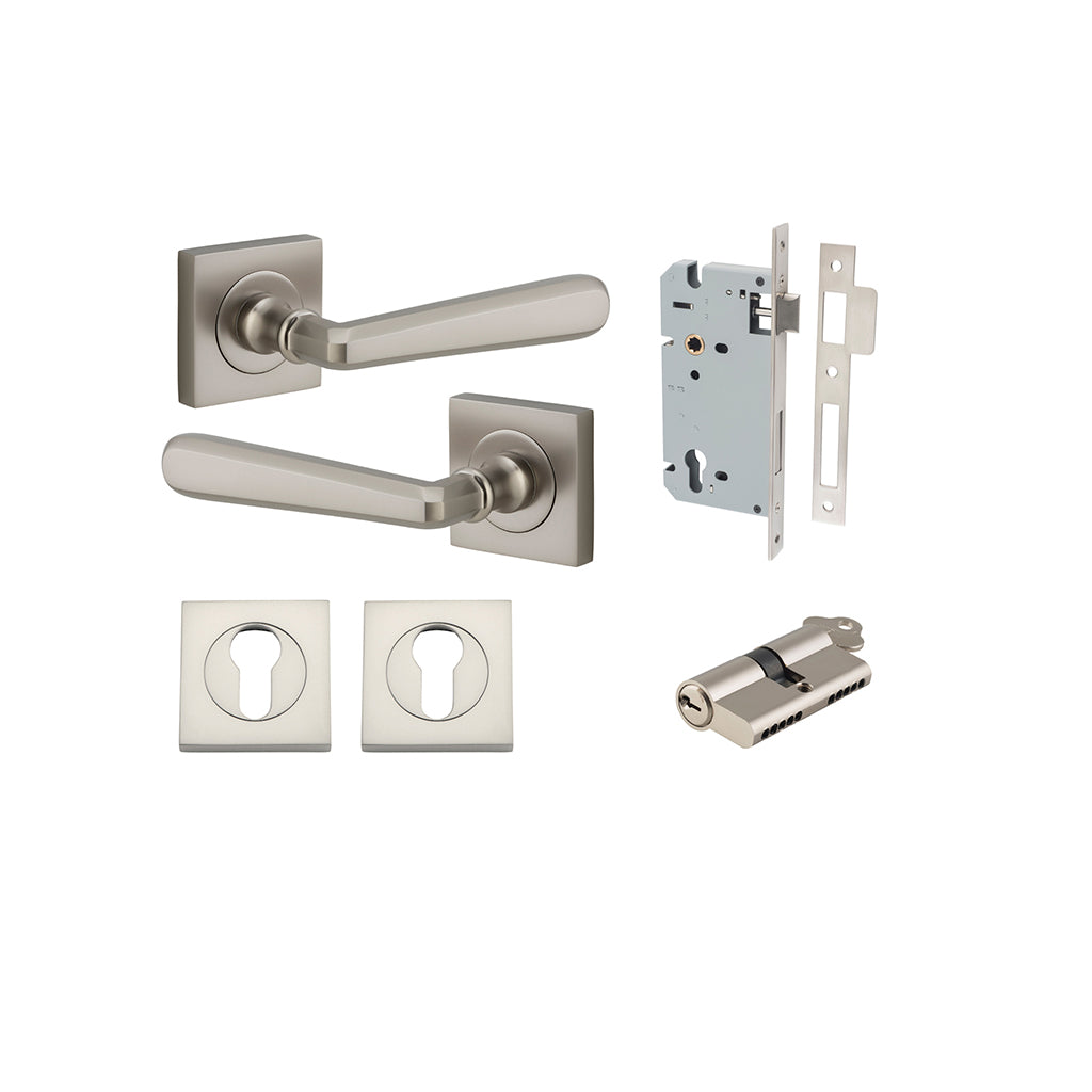 Copenhagen Lever - Square Rose Satin Nickel / Entrance / Entrance Kit Dual Function (Key-Key)