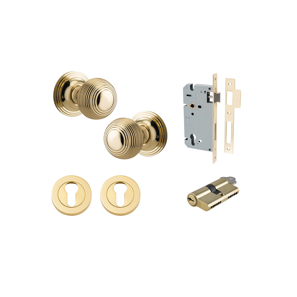 Guildford Knob - Round Rose Polished Brass / Entrance / Entrance Kit Dual Function (Key-Key)
