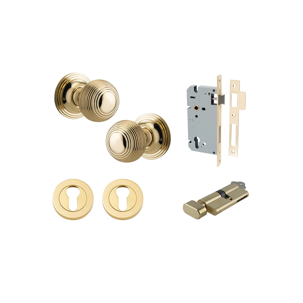 Guildford Knob - Round Rose Polished Brass / Entrance / Entrance Kit (Key-Thumb)