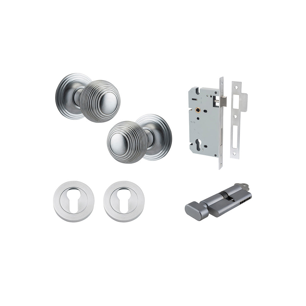 Guildford Knob - Round Rose Brushed Chrome / Entrance / Entrance Kit (Key-Thumb)