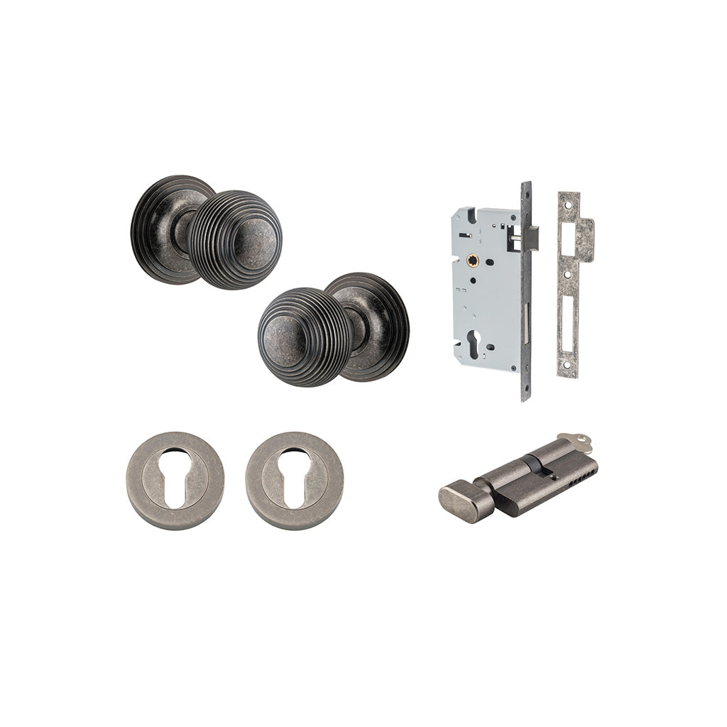 Guildford Knob - Round Rose Distressed Nickel / Entrance / Entrance Kit (Key-Thumb)