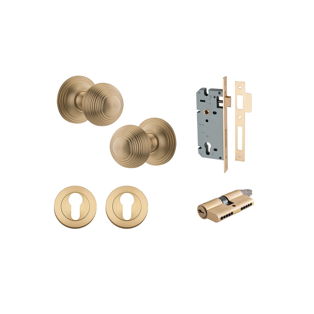 Guildford Knob - Round Rose Brushed Brass / Entrance / Entrance Kit Dual Function (Key-Key)