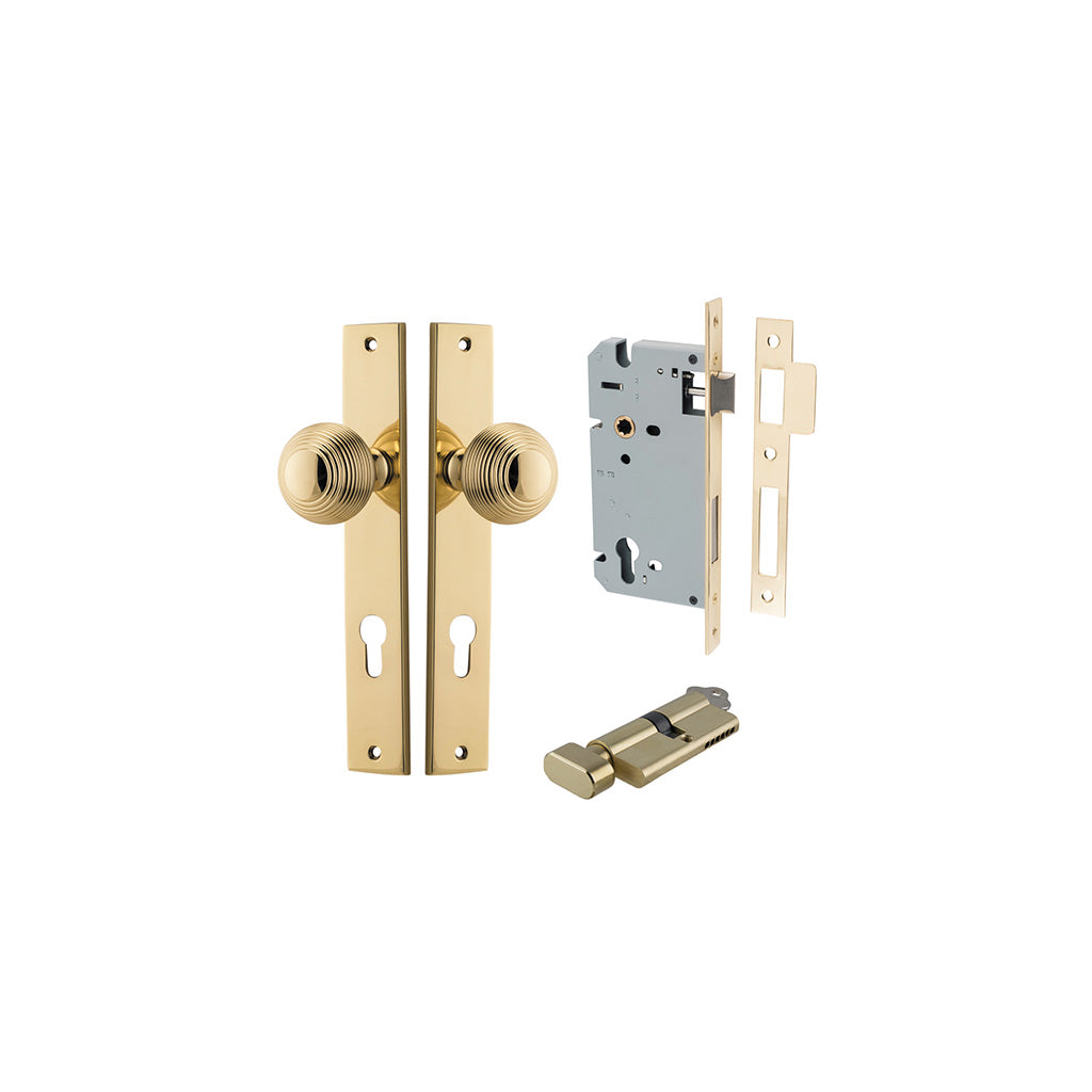 Guildford Knob - Rectangular Backplate Polished Brass / Entrance / Entrance Kit (Key-Thumb)