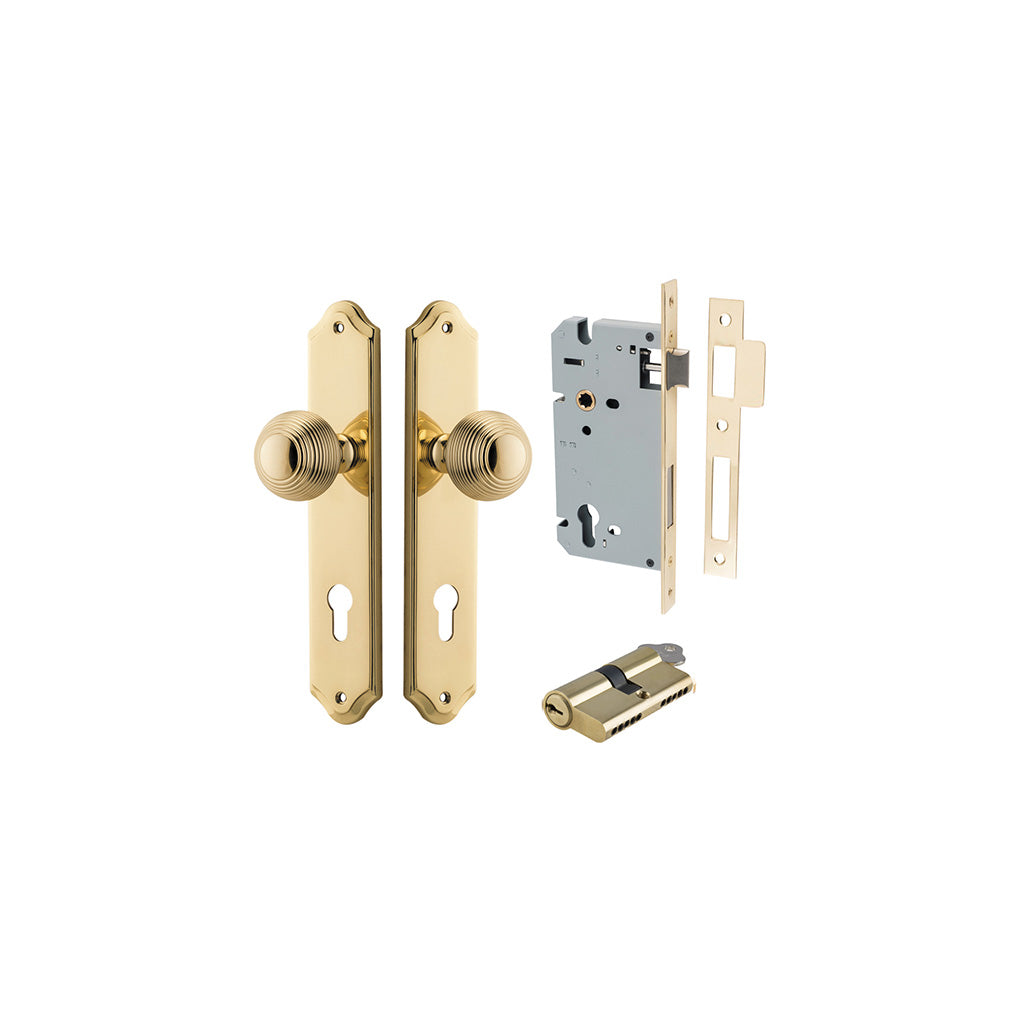 Guildford Knob - Shouldered Backplate Polished Brass / Entrance / Entrance Kit Dual Function (Key-Key)