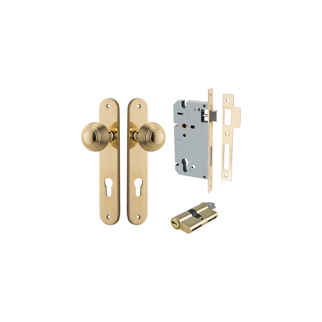 Guildford Knob - Oval Backplate Polished Brass / Entrance / Entrance Kit Dual Function (Key-Key)
