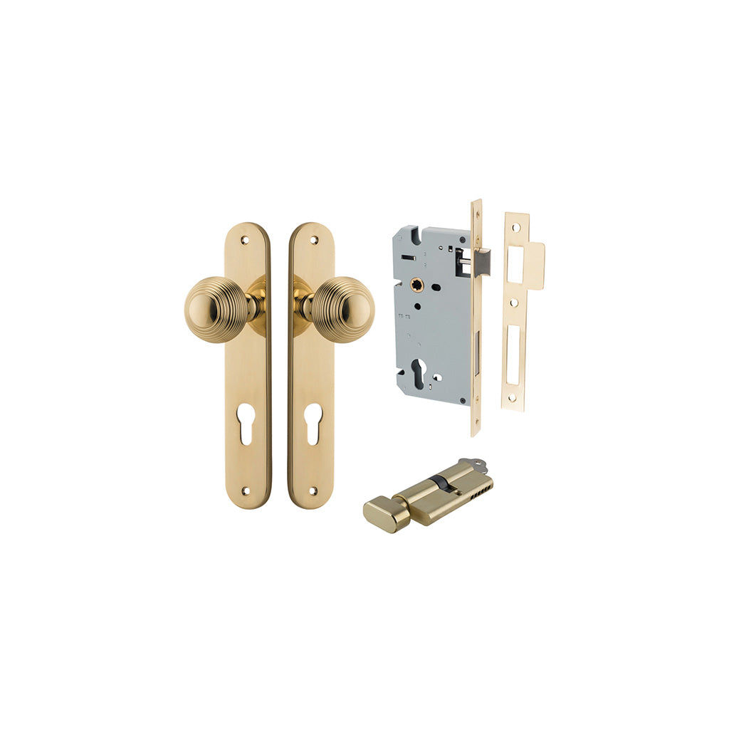 Guildford Knob - Oval Backplate Polished Brass / Entrance / Entrance Kit (Key-Thumb)