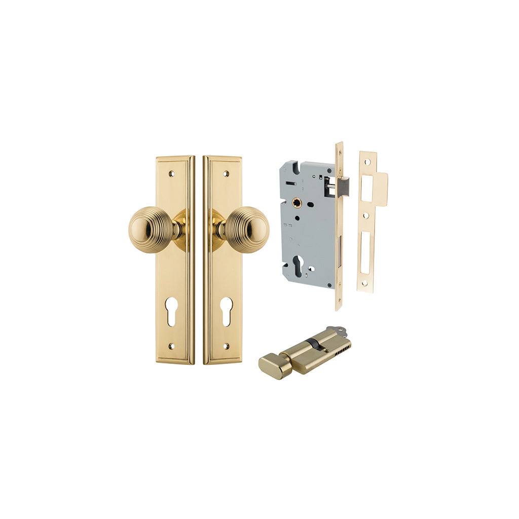 Guildford Knob - Stepped Backplate Polished Brass / Entrance / Entrance Kit (Key-Thumb)