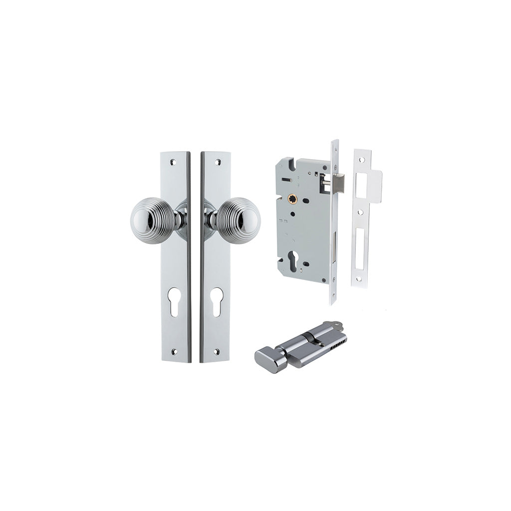 Guildford Knob - Rectangular Backplate Polished Chrome / Entrance / Entrance Kit (Key-Thumb)