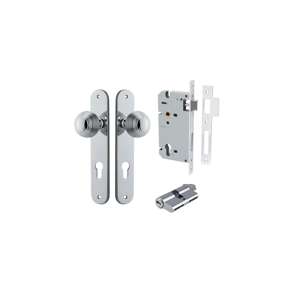 Guildford Knob - Oval Backplate Polished Chrome / Entrance / Entrance Kit Dual Function (Key-Key)
