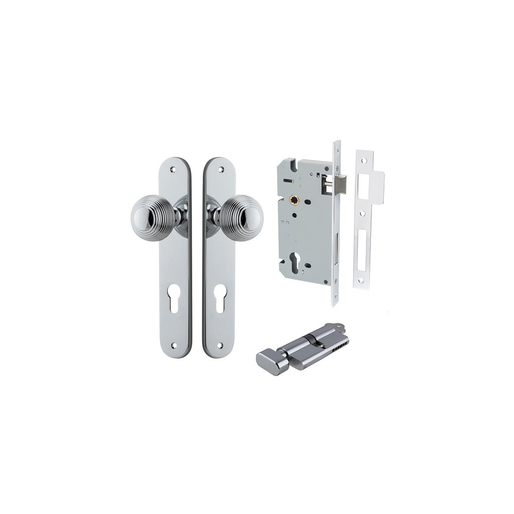 Guildford Knob - Oval Backplate Polished Chrome / Entrance / Entrance Kit (Key-Thumb)
