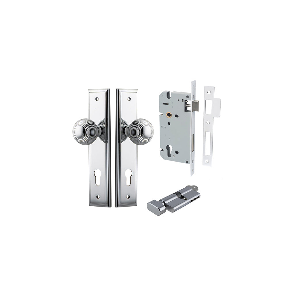 Guildford Knob - Stepped Backplate Polished Chrome / Entrance / Entrance Kit (Key-Thumb)