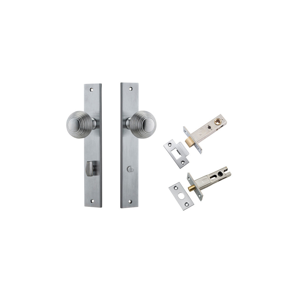 Guildford Knob - Rectangular Backplate Brushed Chrome / Privacy / Separate Privacy Kit