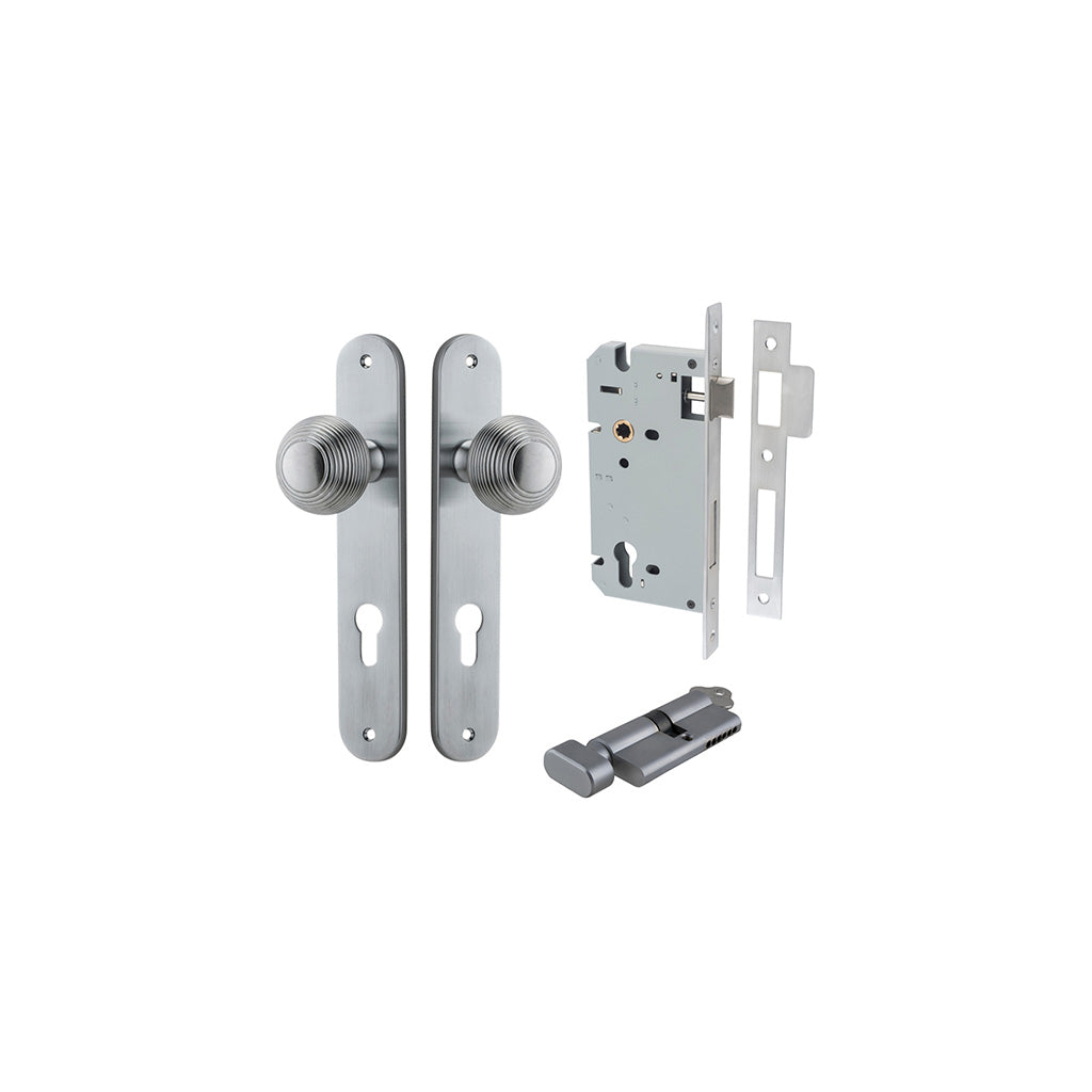 Guildford Knob - Oval Backplate Brushed Chrome / Entrance / Entrance Kit (Key-Thumb)