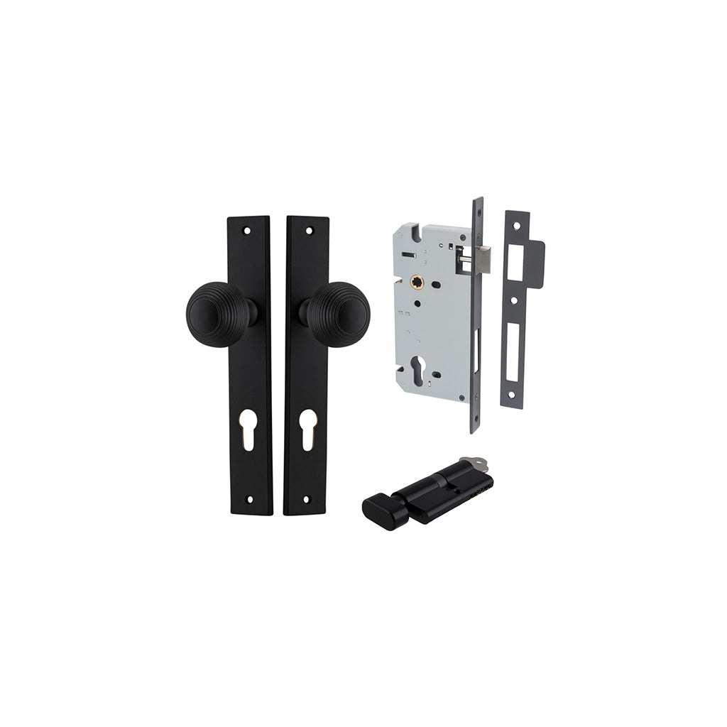 Guildford Knob - Rectangular Backplate Matt Black / Entrance / Entrance Kit (Key-Thumb)