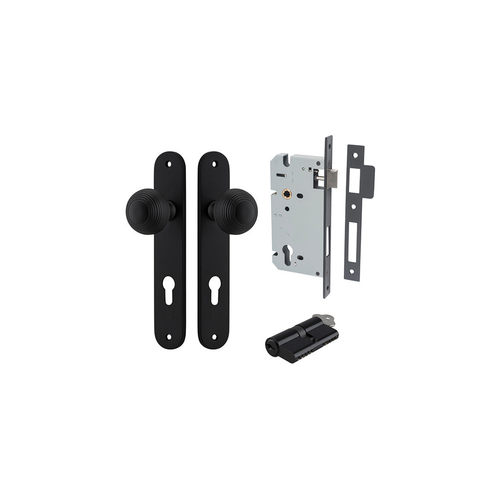 Guildford Knob - Oval Backplate Matt Black / Entrance / Entrance Kit Dual Function (Key-Key)