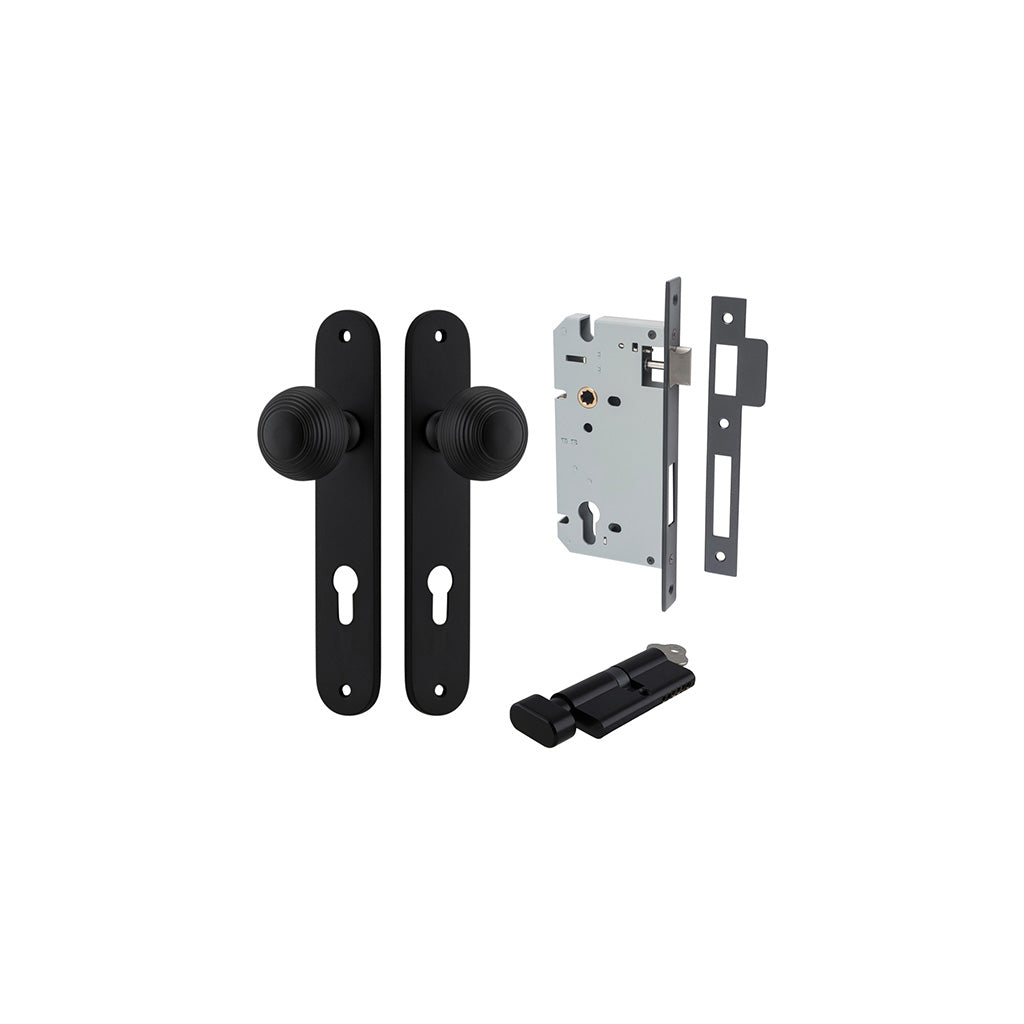 Guildford Knob - Oval Backplate Matt Black / Entrance / Entrance Kit (Key-Thumb)