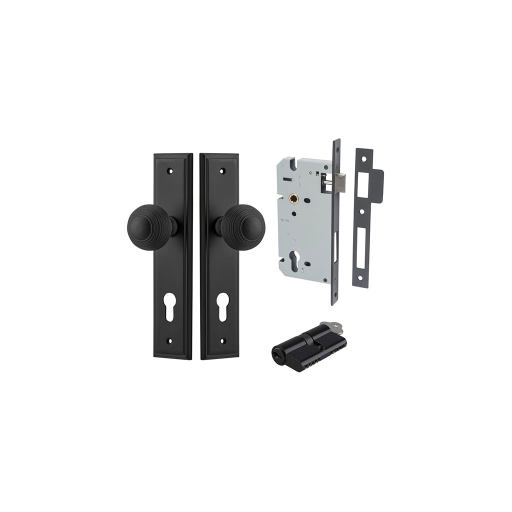 Guildford Knob - Stepped Backplate Matt Black / Entrance / Entrance Kit Dual Function (Key-Key)