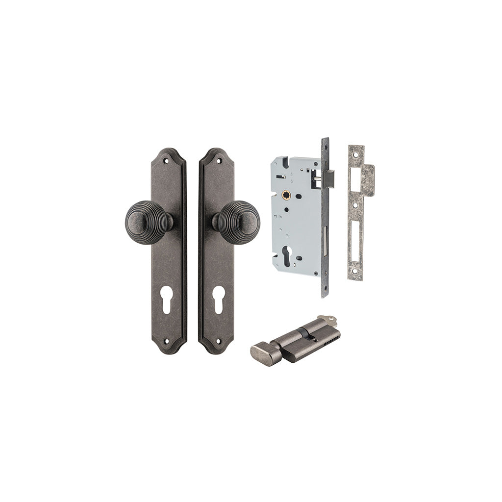 Guildford Knob - Shouldered Backplate Distressed Nickel / Entrance / Entrance Kit (Key-Thumb)
