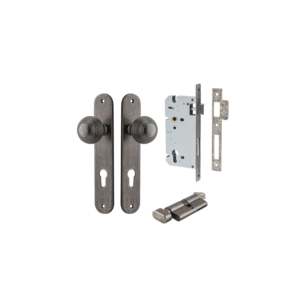 Guildford Knob - Oval Backplate Distressed Nickel / Entrance / Entrance Kit (Key-Thumb)