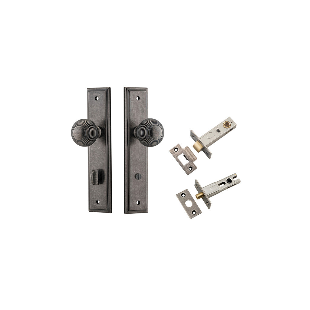 Guildford Knob - Stepped Backplate Distressed Nickel / Privacy / Separate Privacy Kit