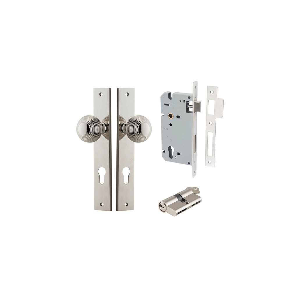 Guildford Knob - Rectangular Backplate Polished Nickel / Entrance / Entrance Kit Dual Function (Key-Key)