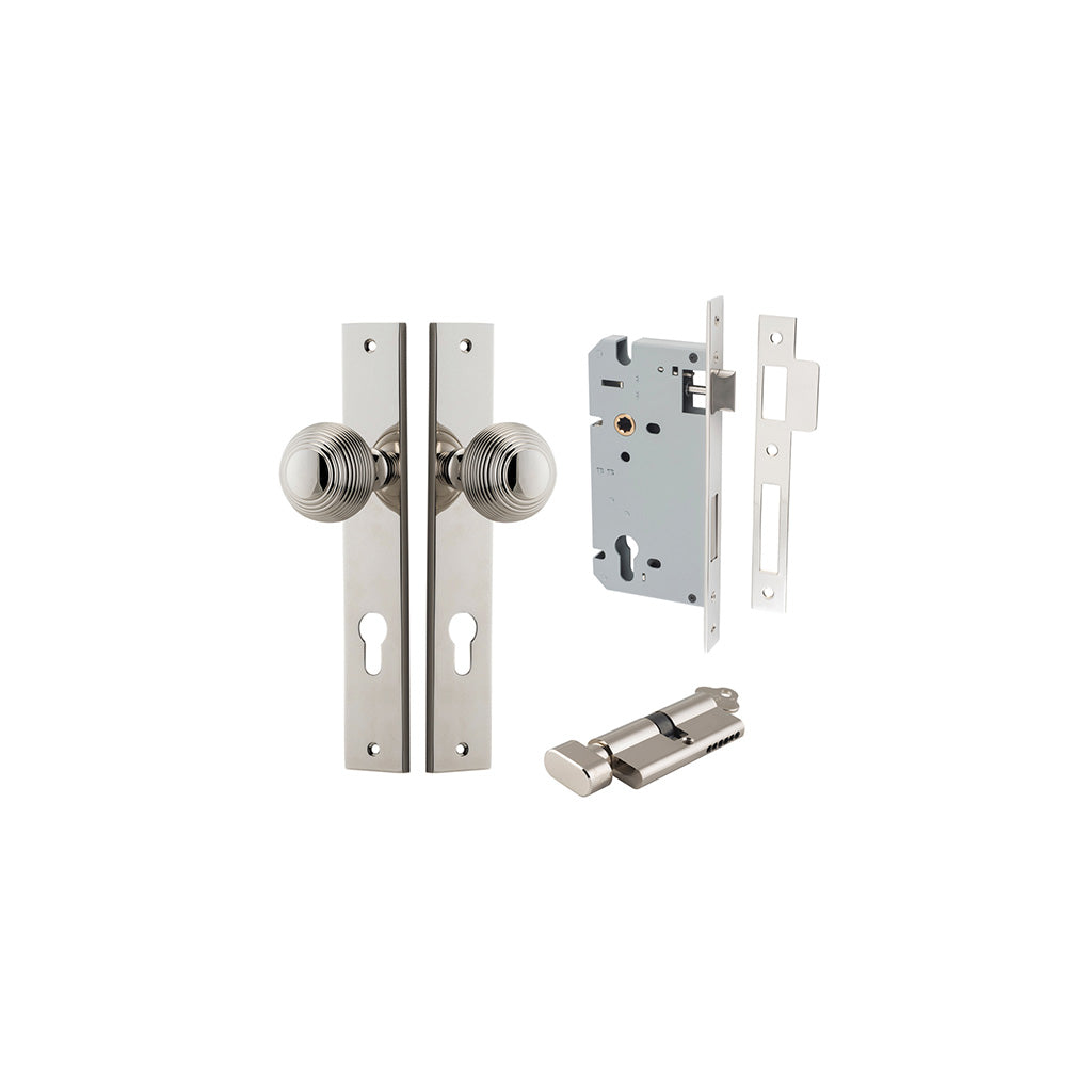 Guildford Knob - Rectangular Backplate Polished Nickel / Entrance / Entrance Kit (Key-Thumb)