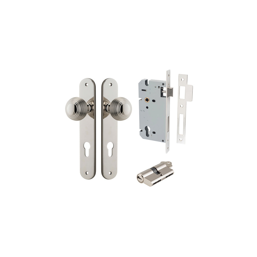 Guildford Knob - Oval Backplate Polished Nickel / Entrance / Entrance Kit Dual Function (Key-Key)