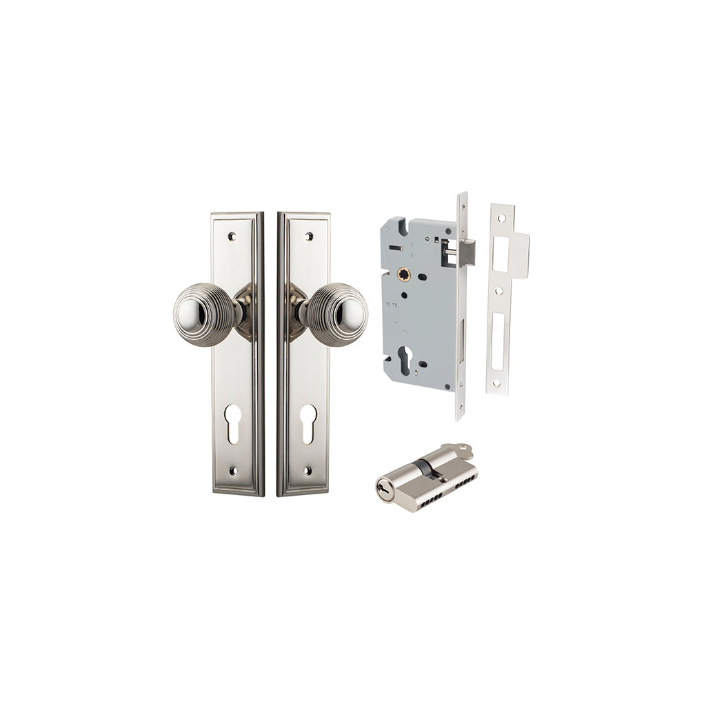 Guildford Knob - Stepped Backplate Polished Nickel / Entrance / Entrance Kit Dual Function (Key-Key)