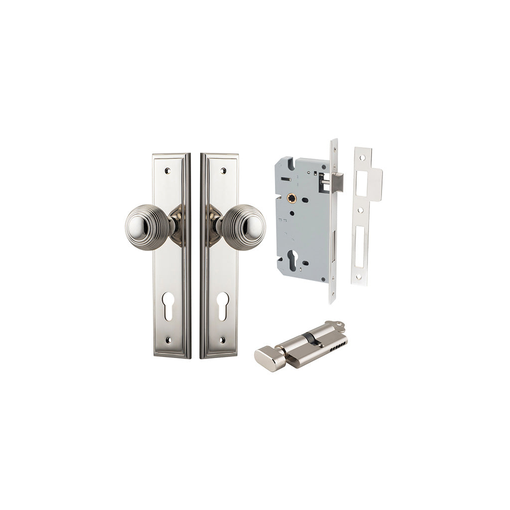 Guildford Knob - Stepped Backplate Polished Nickel / Entrance / Entrance Kit (Key-Thumb)