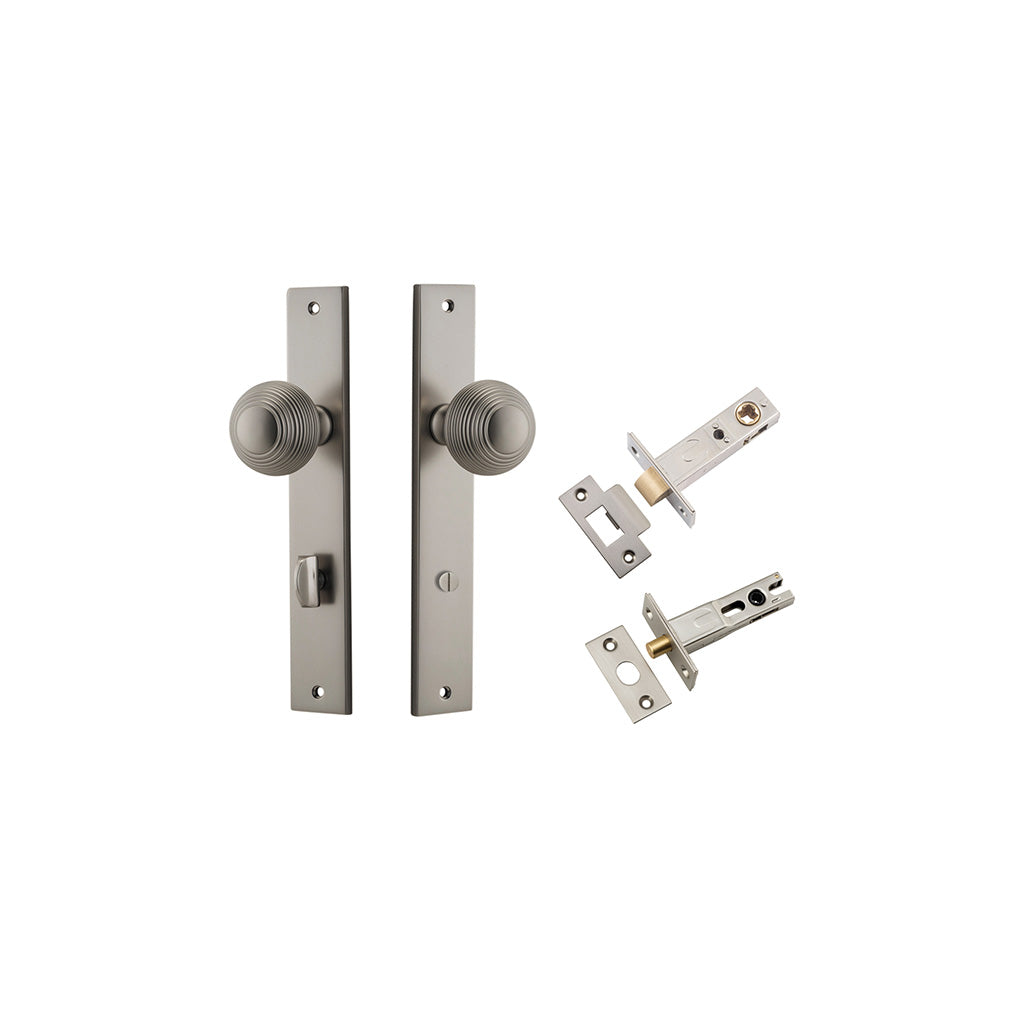Guildford Knob - Rectangular Backplate Satin Nickel / Privacy / Separate Privacy Kit