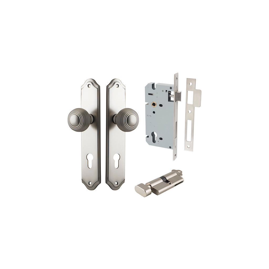 Guildford Knob - Shouldered Backplate Satin Nickel / Entrance / Entrance Kit (Key-Thumb)