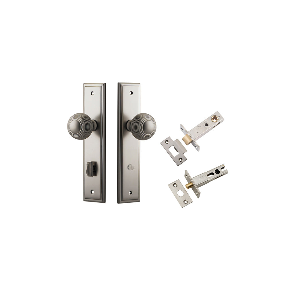 Guildford Knob - Stepped Backplate Satin Nickel / Privacy / Separate Privacy Kit