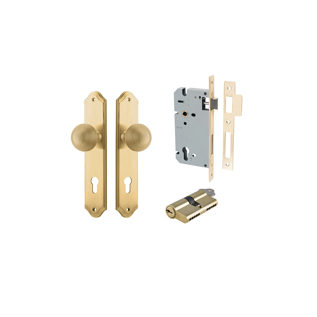 Guildford Knob - Shouldered Backplate Brushed Brass / Entrance / Entrance Kit Dual Function (Key-Key)