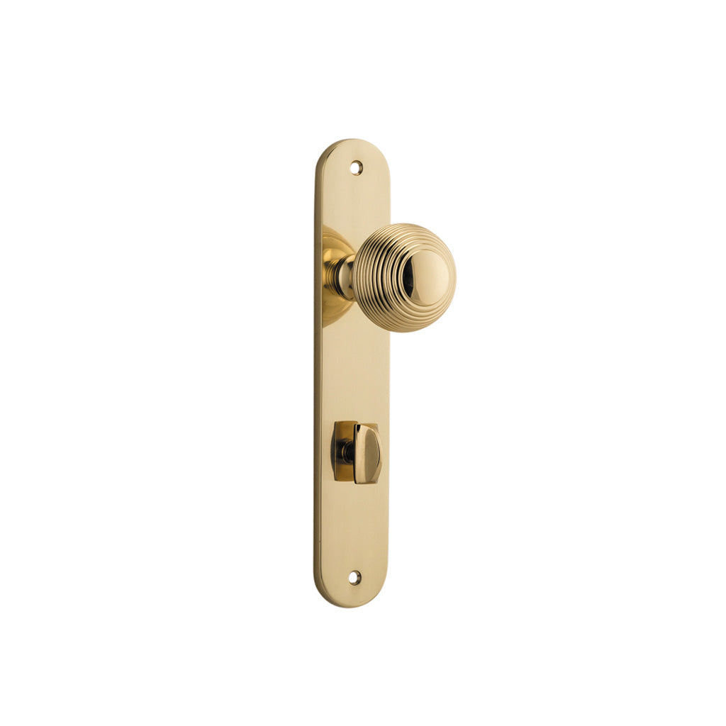 Guildford Knob - Oval Backplate Polished Brass / Privacy / Lever Set Only