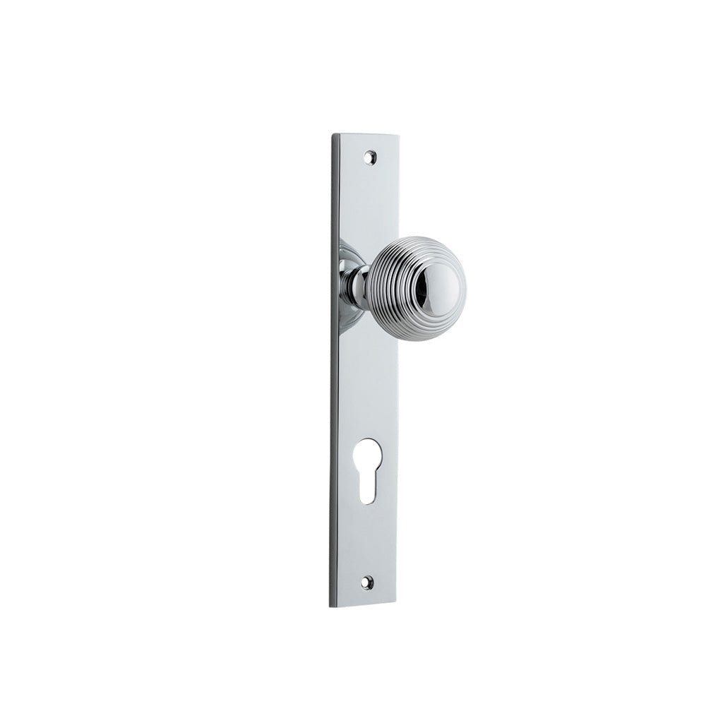 Guildford Knob - Rectangular Backplate Polished Chrome / Entrance / Lever Set Only