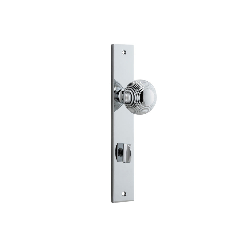 Guildford Knob - Rectangular Backplate Polished Chrome / Privacy / Lever Set Only