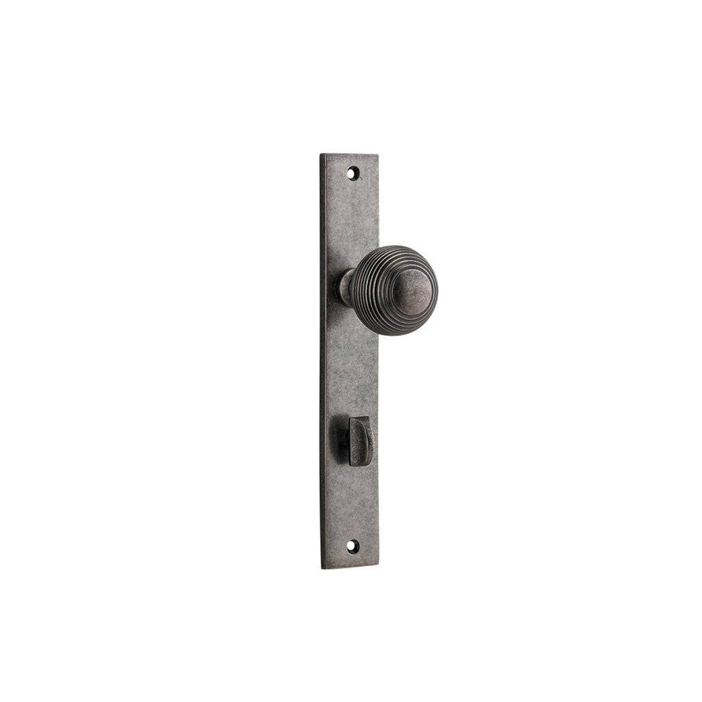 Guildford Knob - Rectangular Backplate Distressed Nickel / Privacy / Lever Set Only