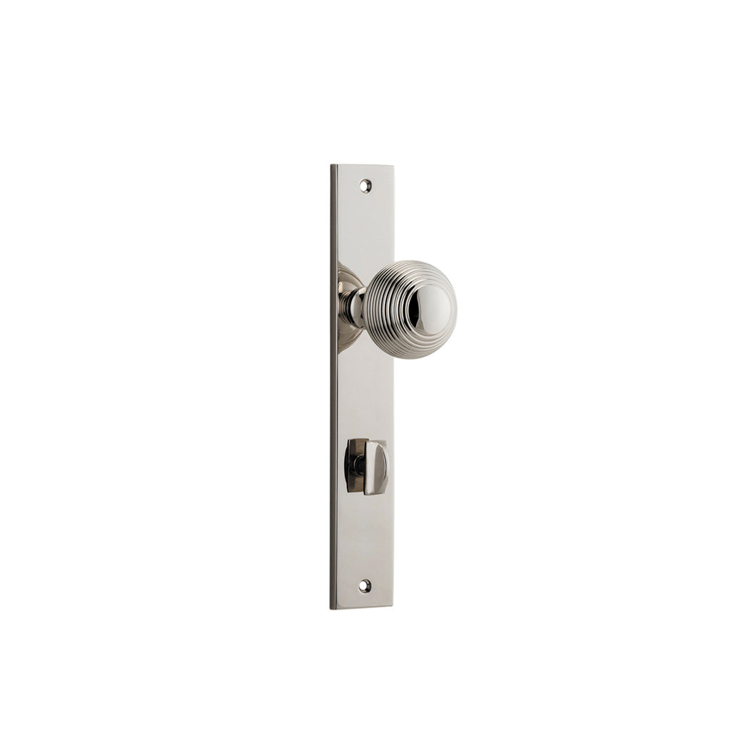 Guildford Knob - Rectangular Backplate Polished Nickel / Privacy / Lever Set Only